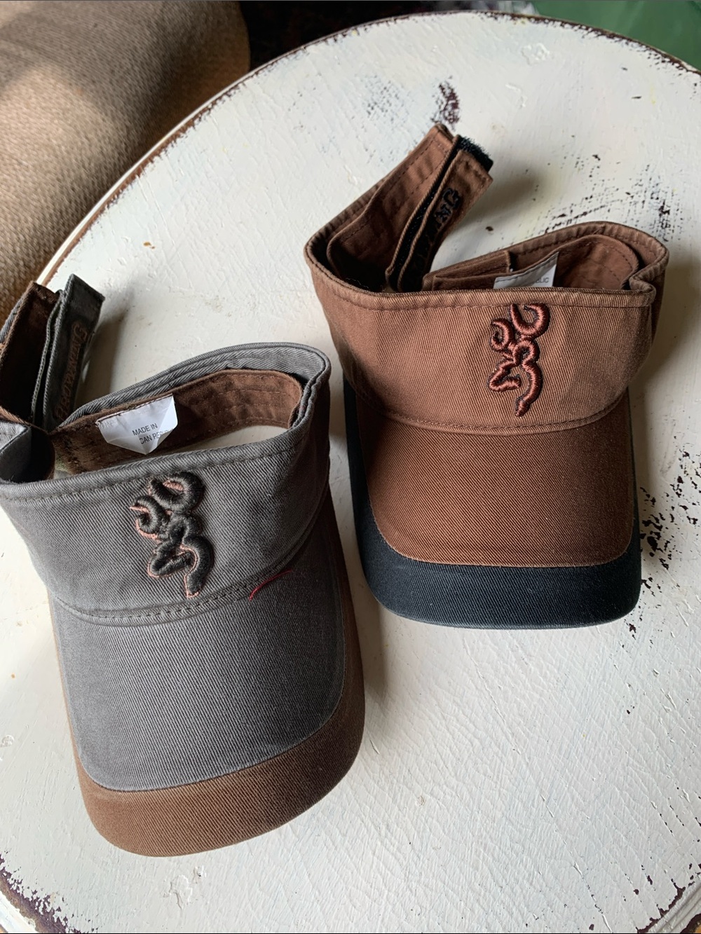 Two Browning Canvas Brown and Gray Visors with Embroidered Logo